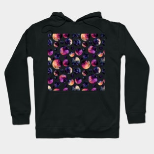 Watercolor Bright Pink Nebula and Polka Dots Hoodie